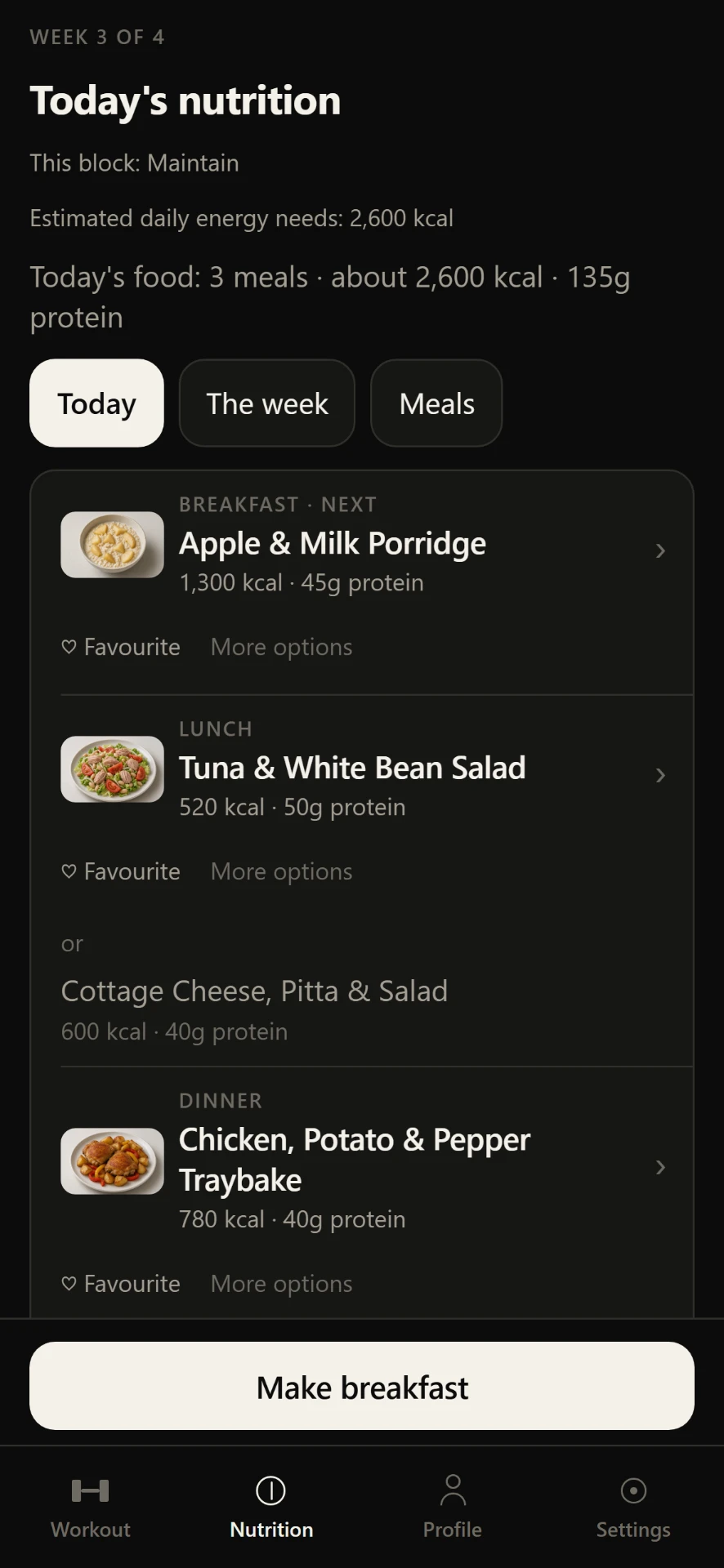 MODEL T Nutrition screen