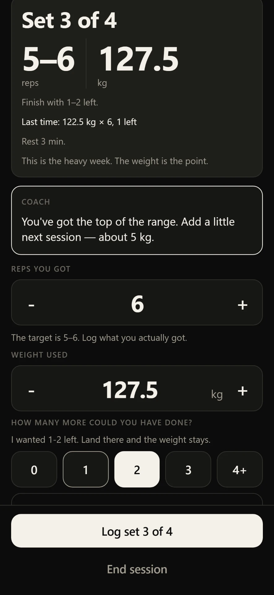 MODEL T Workout screen